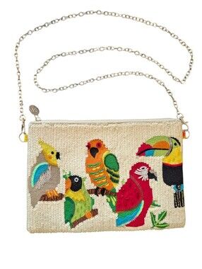 America & Beyond Sequin Beaded Parrot Bird Crossbody Clutch Bag Tie Dye Back